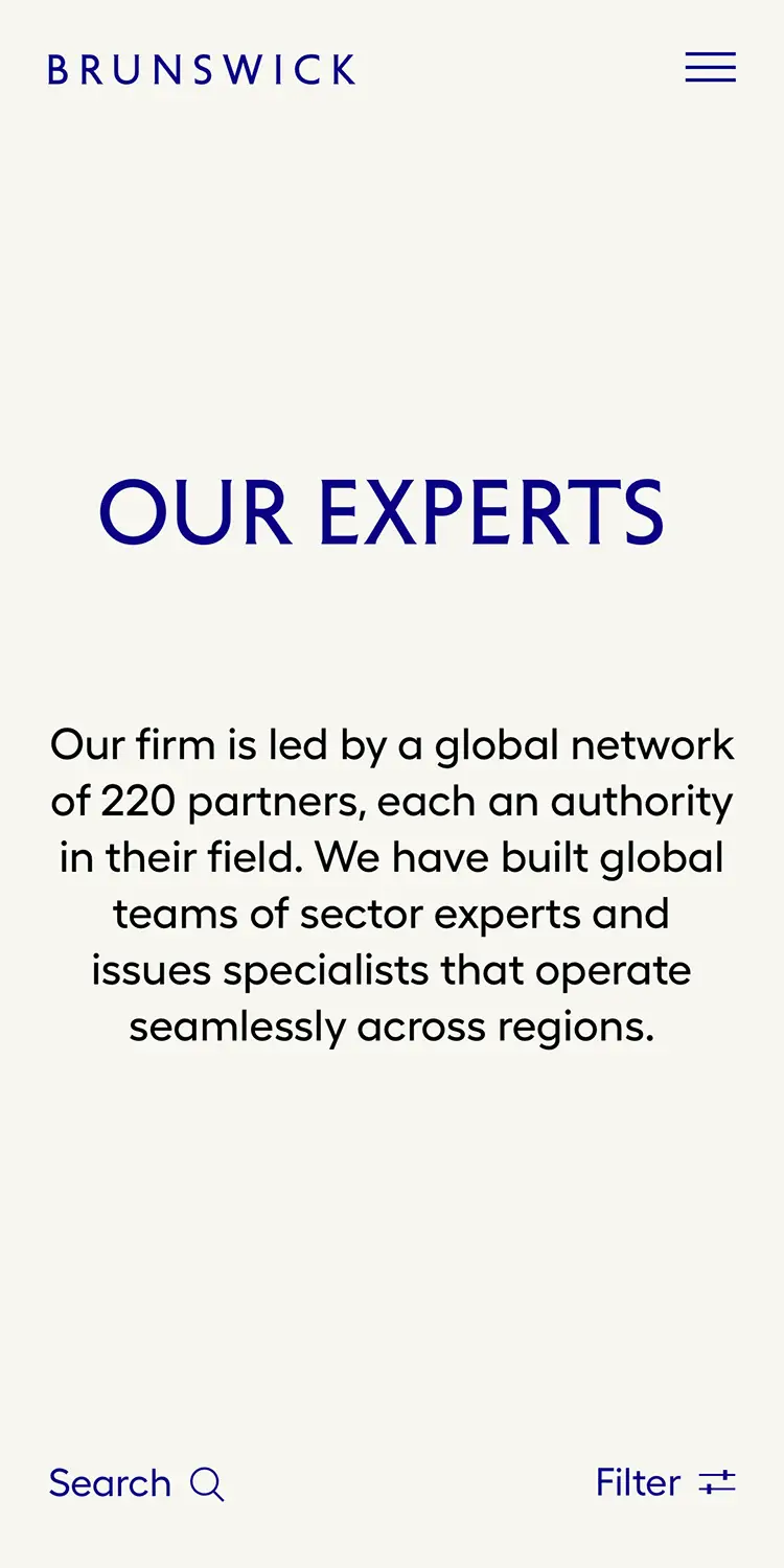 Brunswick group mobile screen - our experts