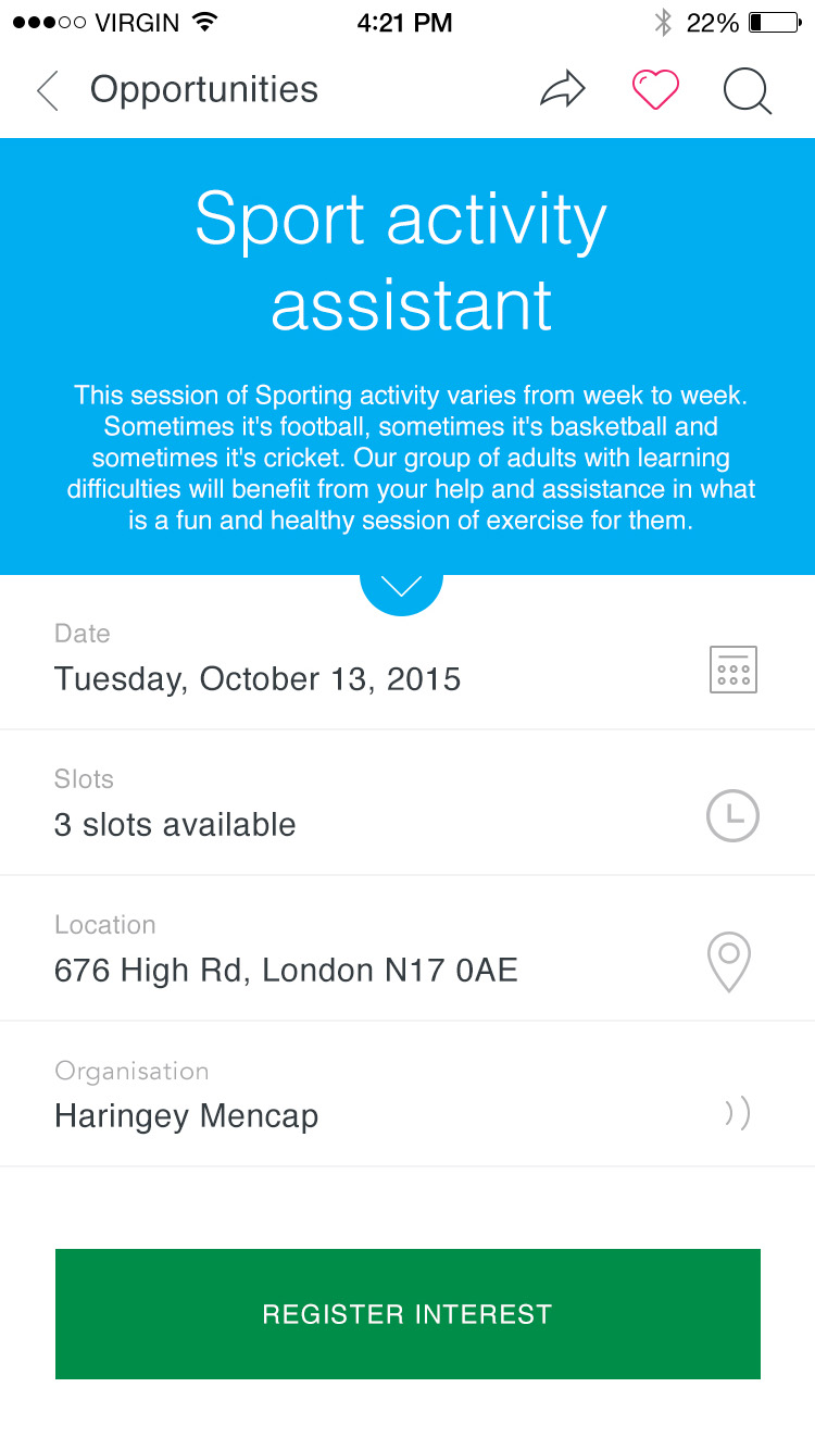 Team London iOS App volunteer opportunity detail view