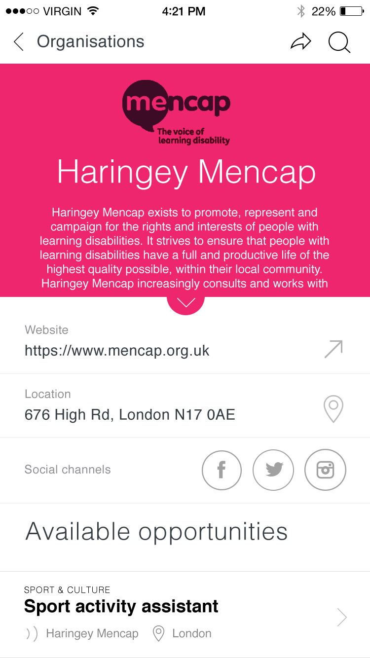 Team London iOS App organization information detail view