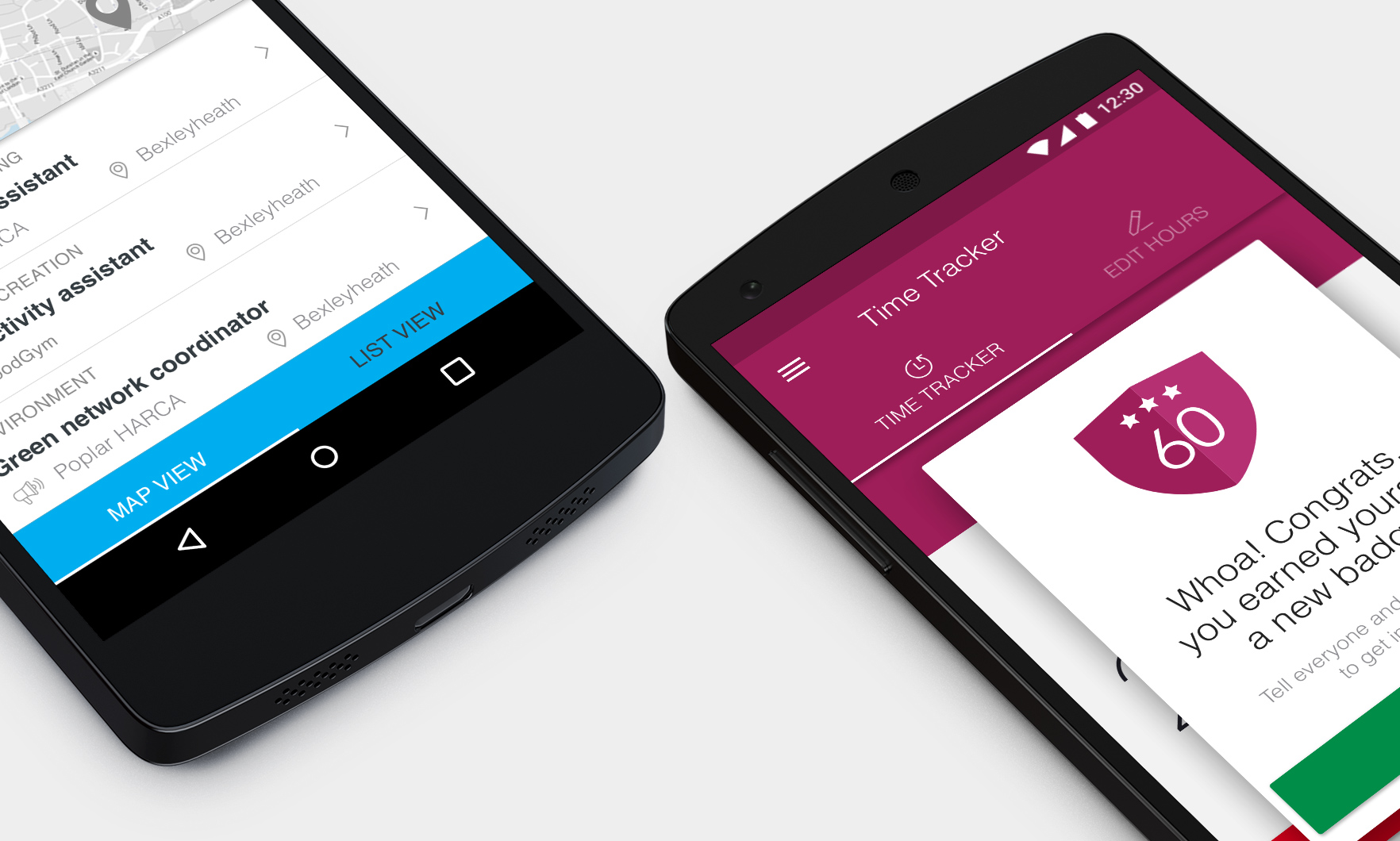 Team London app for android time tracker screens